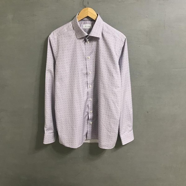 Men Eton Shirt Lilac Cotton 42 / XL / 50