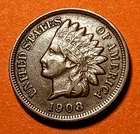 ■ 1908 INDIAN PENNY ONE CENT ☐ Liberty on Headband