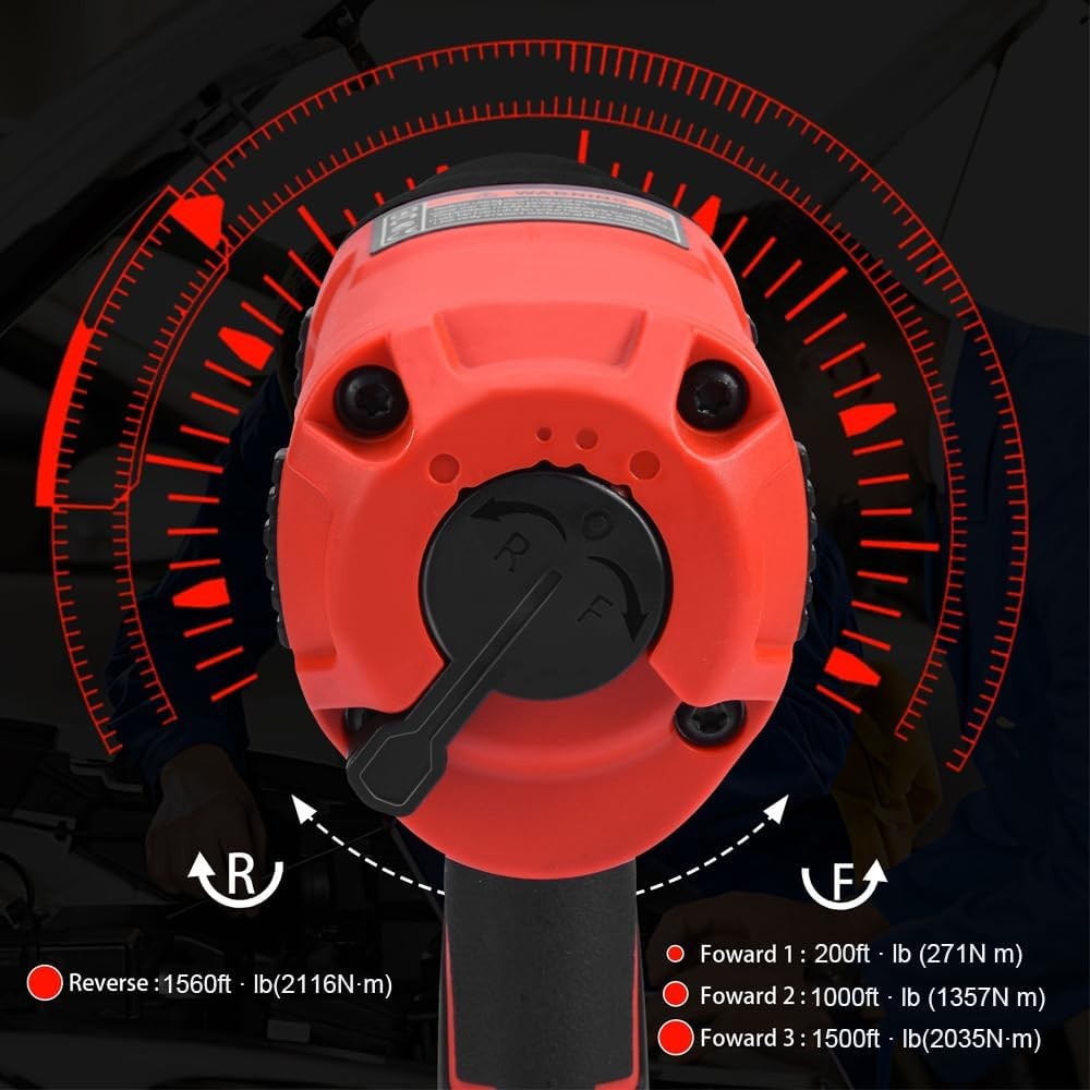 1/2 Inch Air Impact Wrench, Max Torque 1560 Ft-Lbs, Lightweight 4.4 Lb Design, A