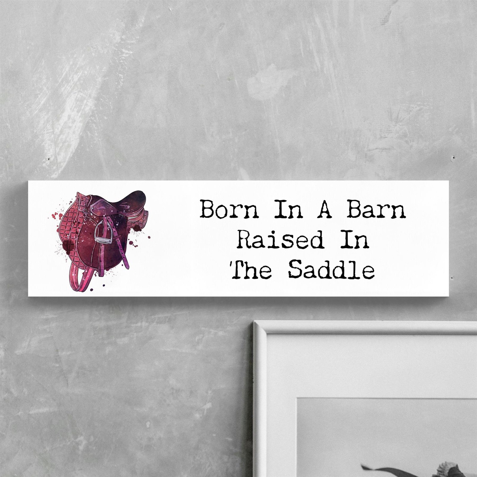 Born In A Barn Horse Equestrian Watercolour Effect Wooden Wall Art