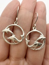 STERLING SILVER NAUTICAL DOLPHINS IN THE WILD SEA LIFE EARRINGS
