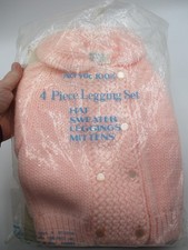 VINTAGE BON BON JAPAN PINK BABY KNIT SWEATER, HAT, LEGGINGS SET  NOS NEW 