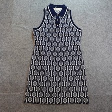Tory Burch Dress Womens Medium Tory Burch Tech Knit Polo Tank Navy Racquets AOP
