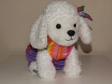 Chad Valley Bright Paws White Poodle in Rainbow Dress Plush Soft Toy