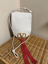 Valentino Garavani White Studded VRing Red Tassel Leather Saddle Crossbody Bag