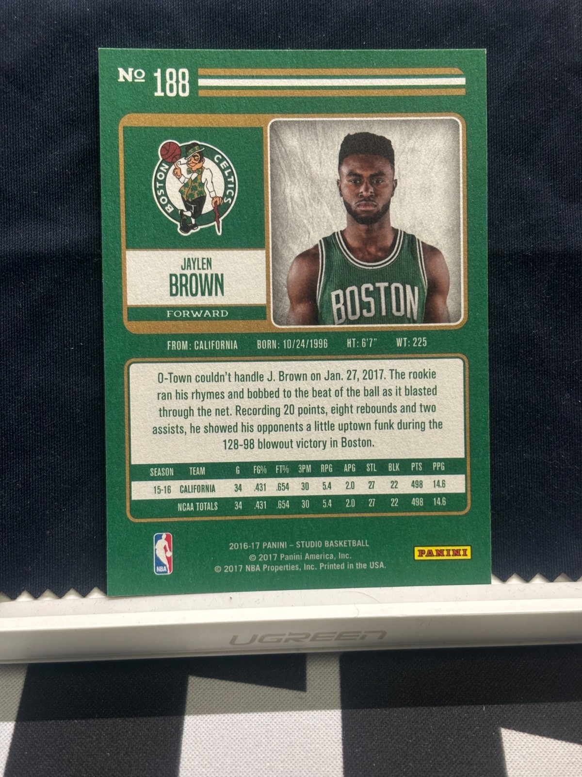 Jaylen Brown 2016-17 Panini Studio Studio Edition Blue #188 RC Celtics 260142