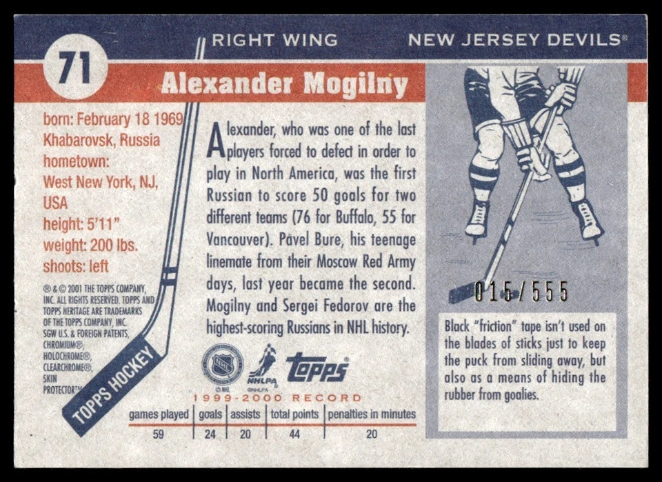 2000-01 Topps Heritage Chrome Parallel Alexander Mogilny Auto 015/555 New Jersey - Image 2 of 2