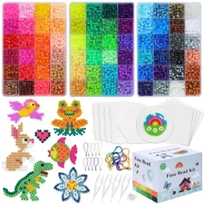 QUEFE Fuse Beads Kit of 72 Assorted Colors, 15000 5mm Beads Craft Kit Includ...