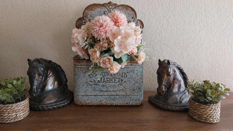 Vintage Gray Metal Wall Planter Decorative Storage Wall Decor French Country