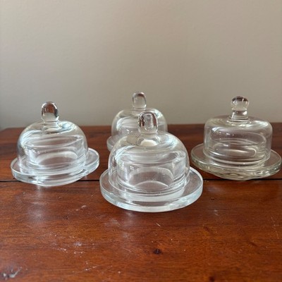 Set of 3 Clear Glass Mini Covered Dishes for Butter Cheese 1 Slightly Different