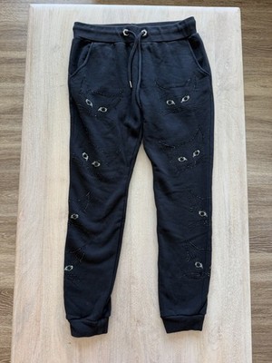 Philipp Plein Cat Bedazzled Black Jogger Sweatpants Size Large