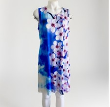 Calvin Klein Blue Floral Cherry Blossom Sheath Dress Sleeveless Gold Zipper