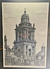 SIGNED José Ignacio Nuño M. Catedral de México 1997 Print 7/150 Framed VTG