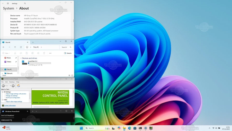 HP ENVY 17.3″ Inch Touchscreen Laptop RTX 3050 64GB DDR5 2TB SSD Ultra 7 155U - Image 4 of 4