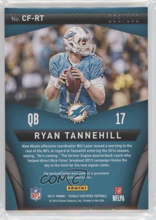 2014 Panini Totally Certified Certified Fabrics Red /100 Ryan Tannehill #CF-RT - Image 2 of 2