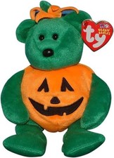 TY Beanie Baby - TRICKY the Bear Wearing Pumpkin Costume 