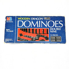 Milton Bradley 1983 Wooden Dragon Dominoes Double Nine Vintage Read