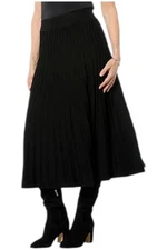 Antthony Women's Pleated Sweater Midi Skirt w/ Contrast Piping Black