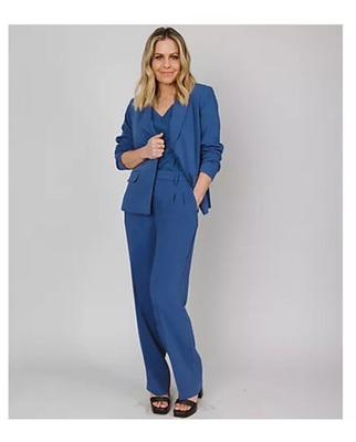 #ad Candace Cameron Bure Darted Full Straight Leg Pants Plus Size 32 Blue QVC $16.05