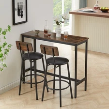 3PCS Bar Table Set Kitchen Dining Pub Table and  2 PU Stools Brown For Breakfast