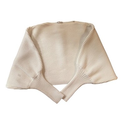 Adele B. Pullover Sweater Womens M Ivory Ribbed Knit Cropped Open Front