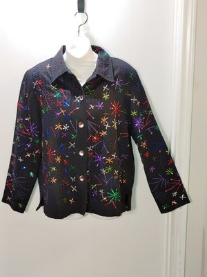 Vintage Drapers & Damons Womens Medium Farmhouse Sequin Y2K  Embroidered Jacket