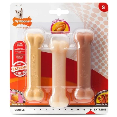 Nylabone Extreme Tough Dog Chew Bones Triple Flavour Pack
