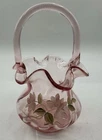 Fenton Glass Rose Pink Painted Basket By D. Cutshaw