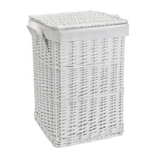 Willow Laundry Basket White Wicker Hamper 68L With Liner