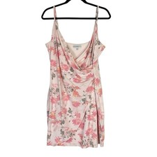 Guess Pastel Pink Floral Knit Sleeveless Surplice Stretch Dress Women's Size XL