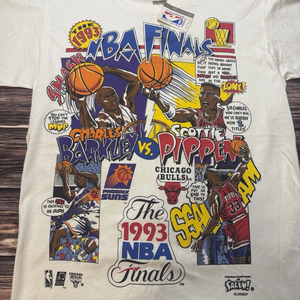 Camisa de cómic de Scottie Pippen Charles Barkley 1993 de las Finales de la NBA con etiquetas Foto 2 de 4