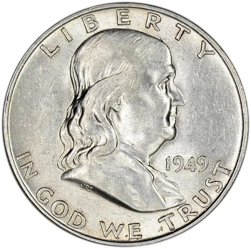 1949 D 50C AU Silver Franklin Half Dollar