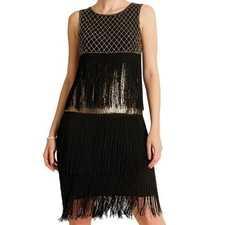 BABEYOND Flapper Dress XL Long Fringe Showgirl Dress Roaring 20s Sequins Beaded