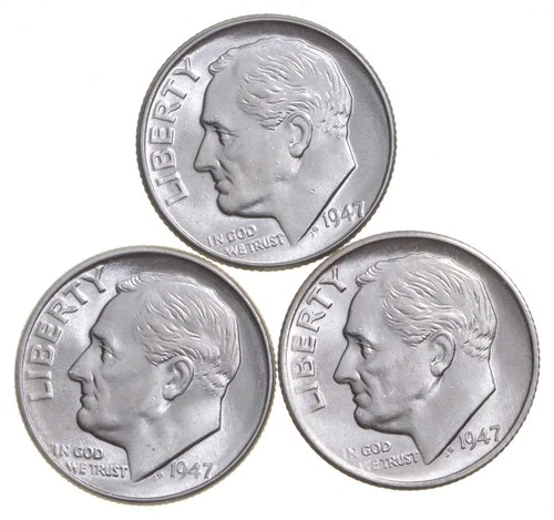 Choice Unc 1947 P D S Roosevelt Dime Gem BU Collection Lot Set *1610