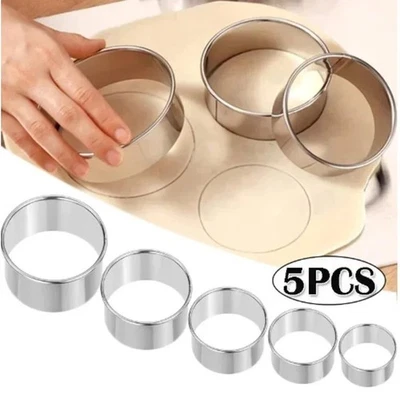 BRANDED 5PC Stainless Steel Round Biscuit Cutter Set Dumpling Pastry Mold Baking Tool UK