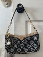 Tory Burch T Monogram Chenille Studio Shoulder Bag Black Cream