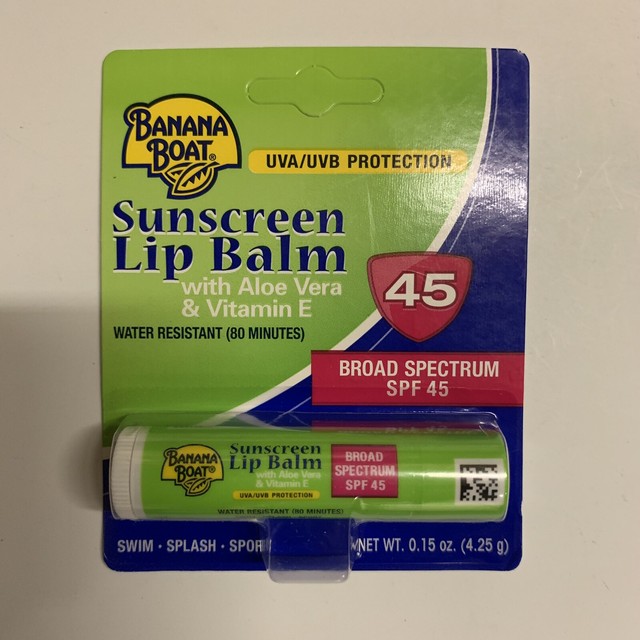 Banana Boat Sunscreen Lip Balm w/ Aloe Vera & Vitamin E SPF 45 Net Wt