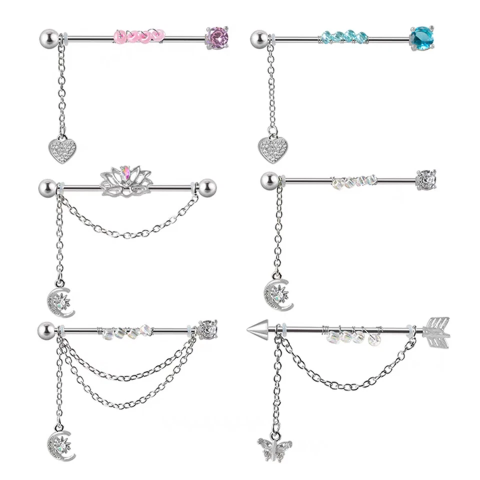 Industrial Scaffold Bar Ear Piercing Shinny Straight Barbell Steel Gem Opal - Image 4 of 4