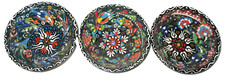 Set Hand Painted Multi Color Vibrant Design Pottery Bowls 3 Bowls Bold Colors SN