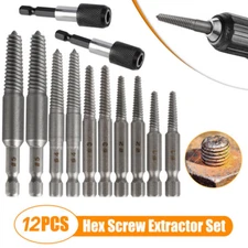 12PC Damaged Screw Extractor Set 1/4 Hex Shank Broken Stripped Bolt Remover Tool