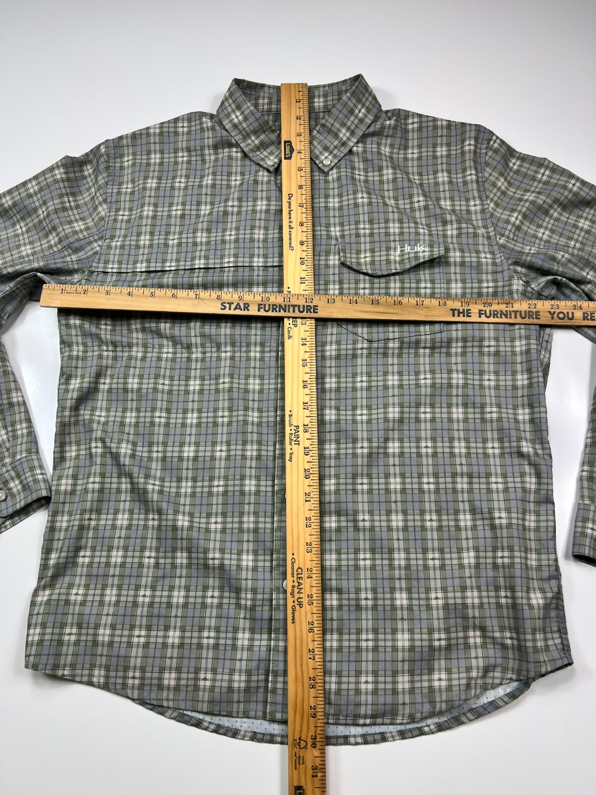 Huk Fishing Shirt Long Sleeve All Over Print Green Plaid Vented Outdoor