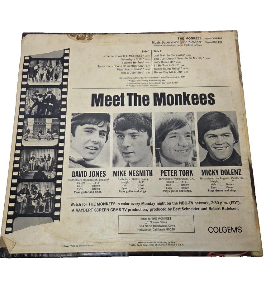 Vintage The Monkees Vinyl LP Colgems RCA 1966 Record Last Train to Clarksville - Image 3 of 4