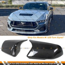 For 2024-25 Ford Mustang Carbon Fiber M Style Side Mirror Cover Cap W/ Led Light