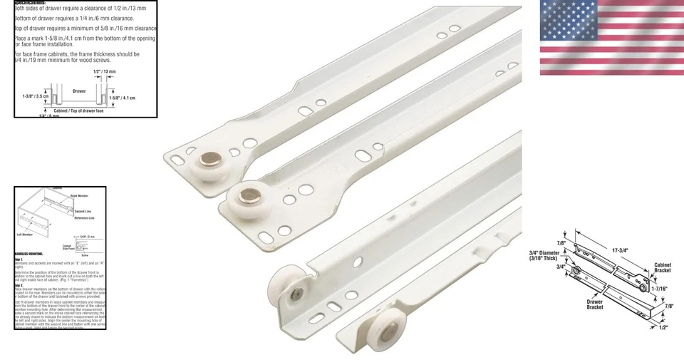 Kit deslizante de cajón de 17-3/4 pulgadas con mecanismo de cierre automático - Fácil instalación Foto 2 de 4