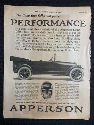 1917 APPERSON BROTHERS AUTO CO. 11x14'' Print Ad VG 4.0 Power & Performance