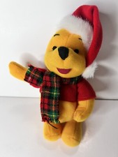 Vintage Disney Winnie the Pooh Santa Bear Plaid Scarf Christmas 7" Mattel 1999