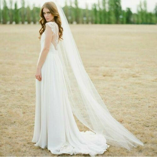 velo capelli lungo semplice matrimonio testa con pettine 3M donna bianco sposa 2 strati - Foto 7 di 9