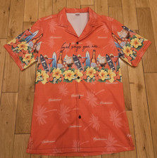 New BUDWEISER Button Up Hawaiian Party Luau Party Tropical Shirt Mens S Beer Bud