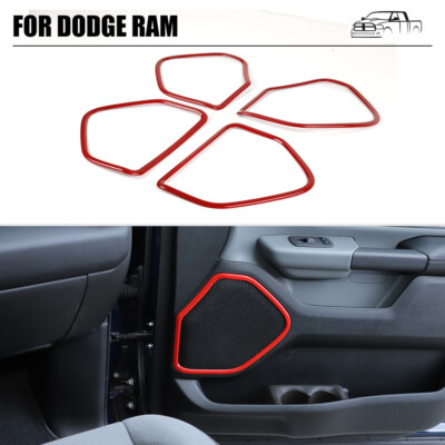 4pcs Door Speaker Stereo Cover Trim Decor Bezel For Dodge Ram 1500 2018+ Red