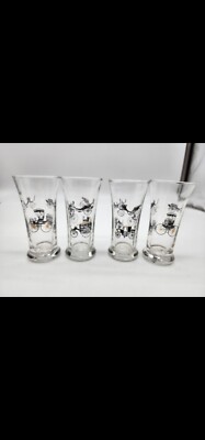 Libby Carriage Juice Glasses Freda Diamond Design Set of 4. 1950s VTG 